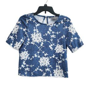 Size S Women's Blue Floral Top Short Sleeve Crew Neck Vero Moda